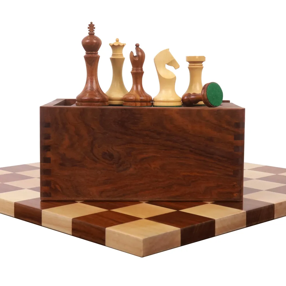 3.9" Serie Zadar Juego de Ajedrez Combo Reciente Minimalista - Piezas en Palisandro Dorado con Tablero sin Bordes y Caja
