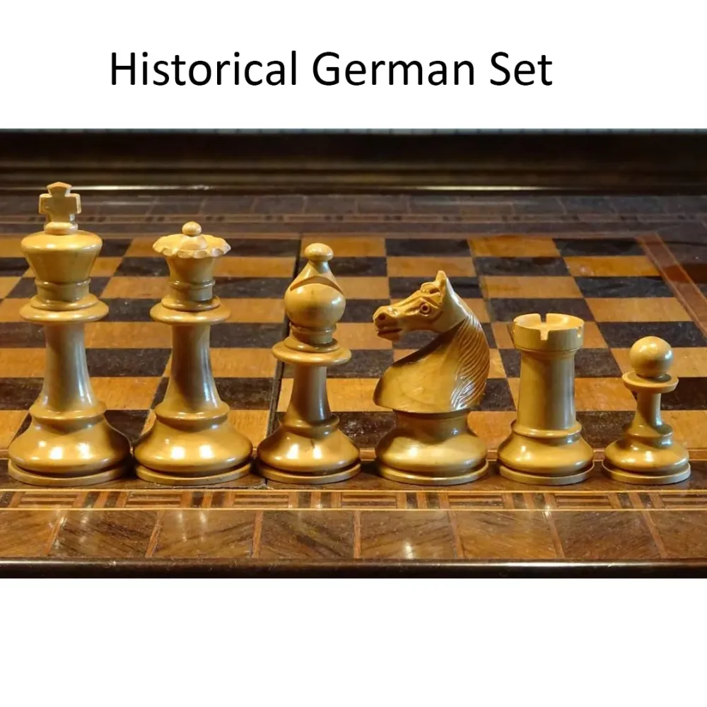 Set con Mesa Juego de ajedrez alemán de colección de 1920 ligeramente imperfecto - Sólo piezas de ajedrez - Boj antiguo -...