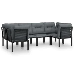 Set con Mesa Juego de muebles de jardin 6 piezas ratán sintético negro y gris