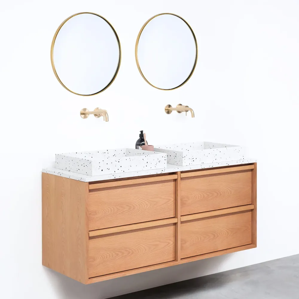 Badkamerkast Eik Fien - 120 cm - George Terrazzo waskommen - Terrazzo bovenplaat