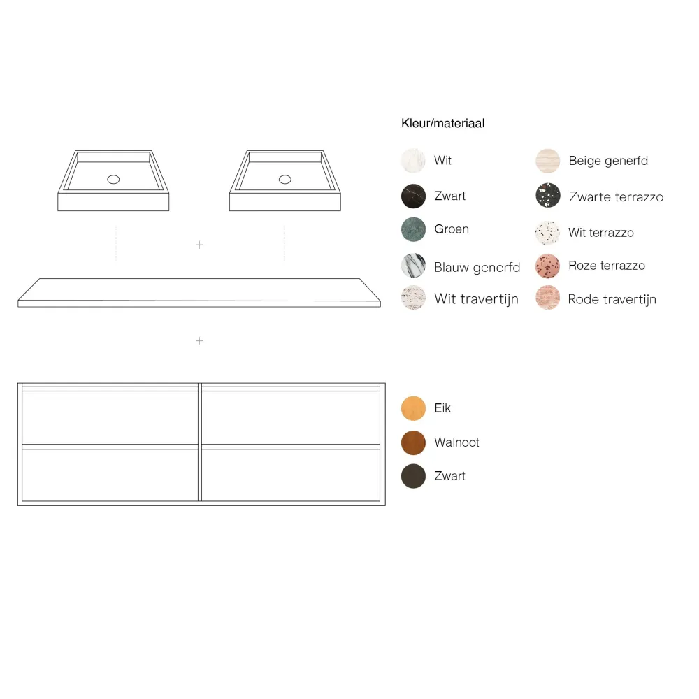 Badkamerkast Eik Fien - 120 cm - George Terrazzo waskommen - Terrazzo bovenplaat