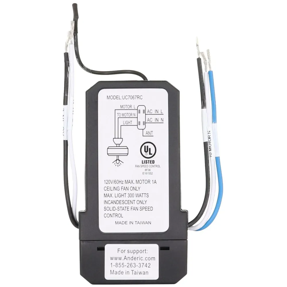 Kit de control remoto adaptable con cable para ventilador de techo Anderic UC9051T/UC7067FMRX de 3 velocidades