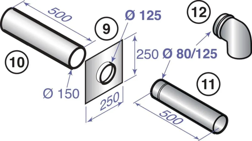 Kit de raccordement chaudière perpendiculaire diamètre 80 / 125 mm DY849 réf. 100003271 DE DIETRICH para Peces Koi