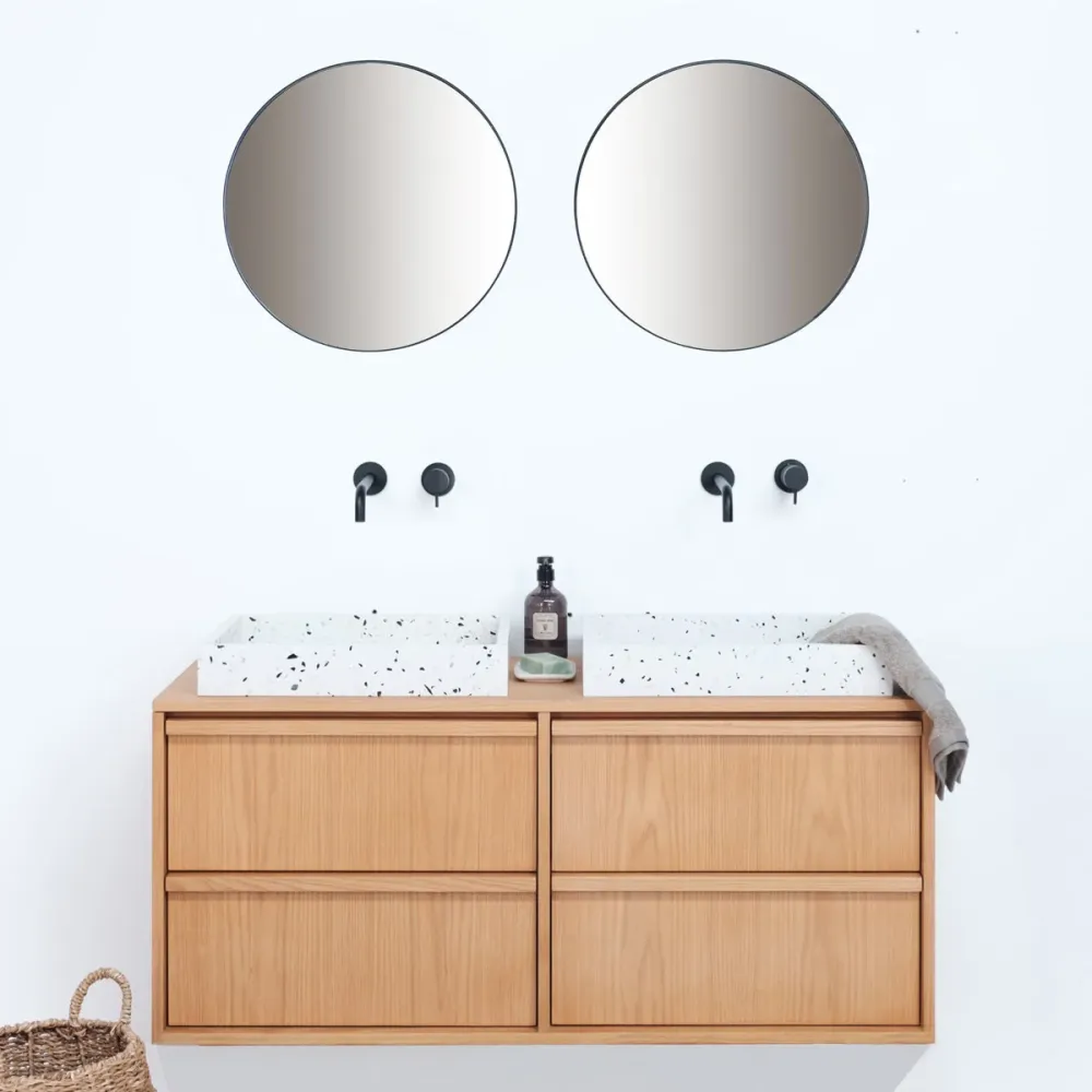Scandinavische badkamerkast Fien Eik - Wit Terrazzo- houten bovenplaat - 120 cm