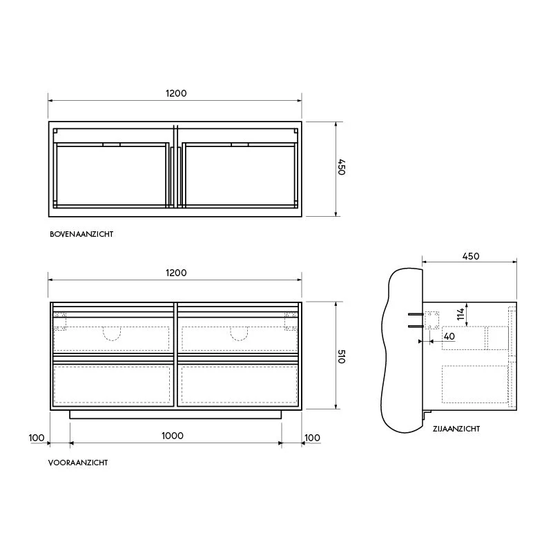Scandinavische badkamerkast Fien Eik - Wit Terrazzo- houten bovenplaat - 120 cm