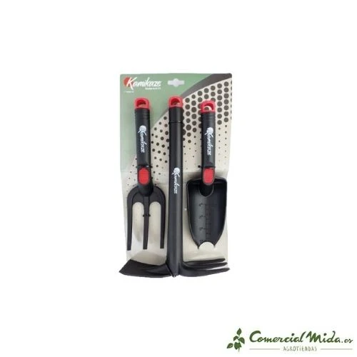 KAMIKAZE Kit de Jardinerí (Trasplantador, Horquilla y Doble Azada) para Plantas de Sombra