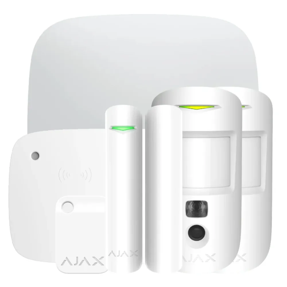 Kit Ajax blanco. Hub2 4G + 2MotionCamPHOD + DoorProtect Plus + KeyPadCombi + Tag con Sistema de Drenaje