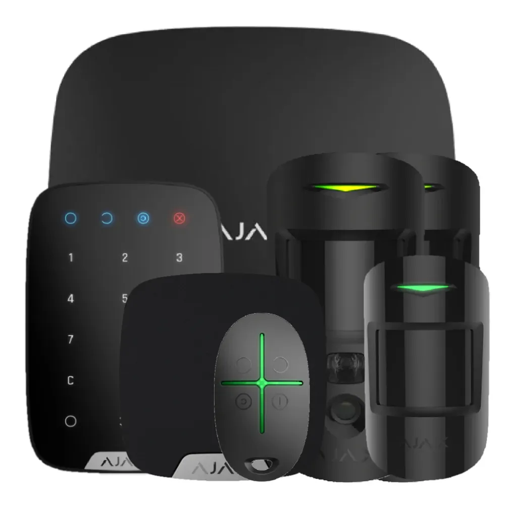Kit Ajax negro. Hub2 + 2MotionCamPHOD + MotionProtect + SpaceControl + KeyPad + HomeSiren con Crecimiento Acelerado
