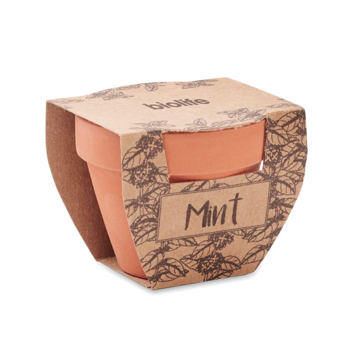 Kit de Cultivo con Maceta Ecológica de Terracota con Semillas de Menta para Adaptar Made Europe Mint Pot