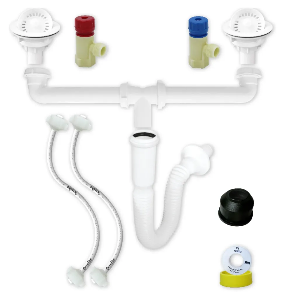 Kit De Instalacion Para Fregadero Con Doble Tarja, Cespopractick, Canastas Blancas, FF Polimax 1/2" x 45 cms. (3230) con C...