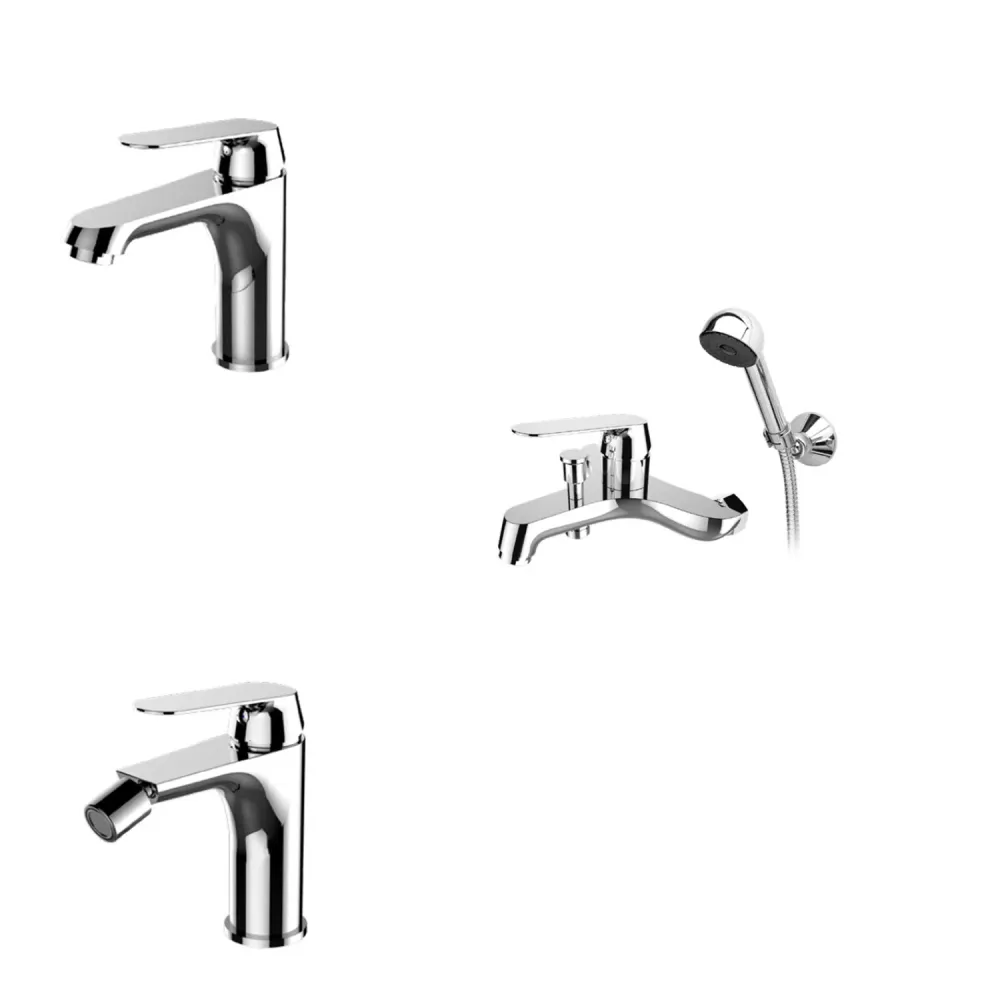 Kit mezcladores lavabo+bidé+bañera en latón cromado con desagüe pop-up serie Sky Keller Taps en Terracota