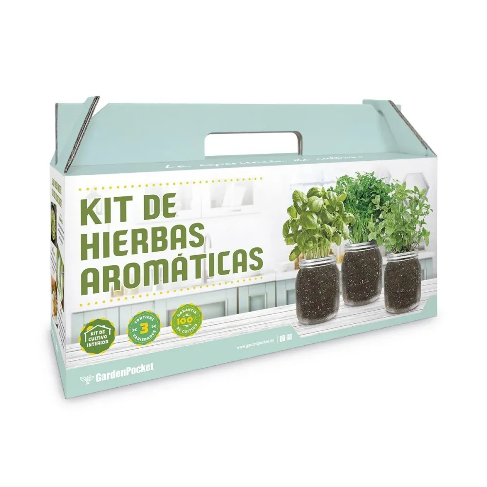 Kit para Plantar TOP Aromáticas en tu Cocina: Albahaca, Perejil y Menta, Garden Pocket (Kit para Hierbas)