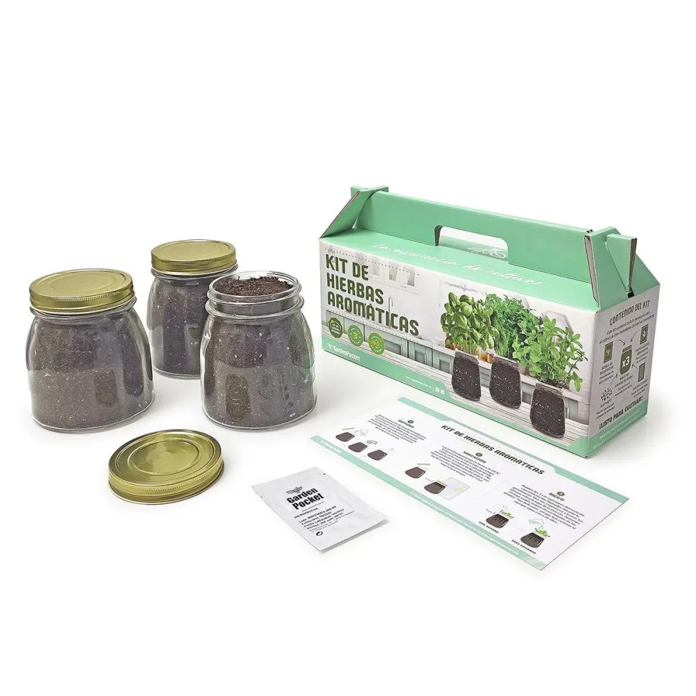 Kit para Plantar TOP Aromáticas en tu Cocina: Albahaca, Perejil y Menta, Garden Pocket (Kit para Hierbas)