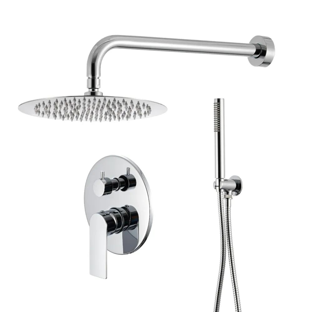 Profesional Hidropónico Kit de ducha empotrado de dos vías con cabezal redondo de 250 mm en latón cromado Ottomix