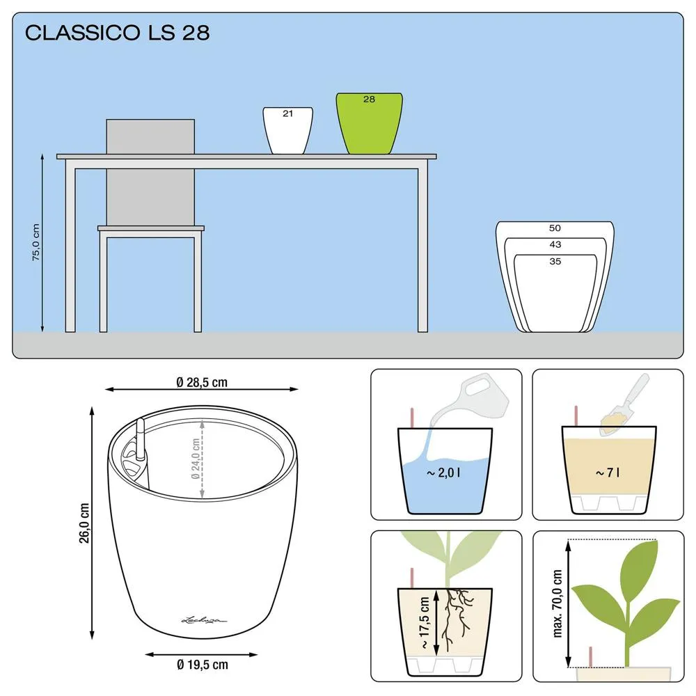 Classico premium ls 28 - kit total, blanco brillante ø 28 x 26 con Patas Elevadoras