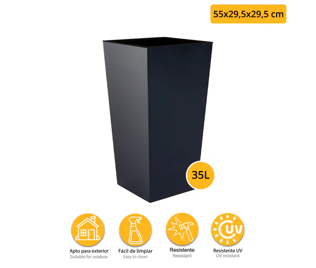 Doble set de Maceta alta 35 L Prosperplast Urbi Square de plástico CON depósito en color Antracita, 55 (alto) x 29,5 exten...