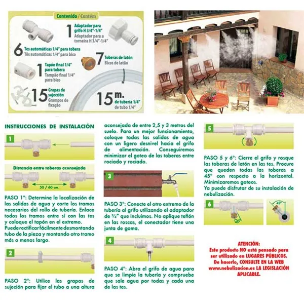 Jardineras de Balcón Colgantes Kit de nebulización Saturnia con accesorios blanco 15 m