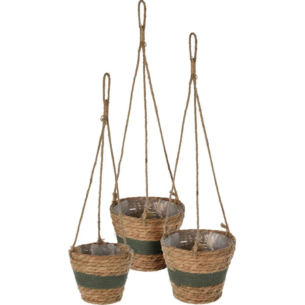 Jardineras de Balcón Colgantes MACETEROS COLGAR CUERDA RALLA VERDE SET 3