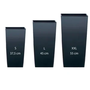 Pack 3 macetas altas Prosperplast (11,4/19/35 litros) Urbi Square de plastico en color antracita con deposito con Sistema...