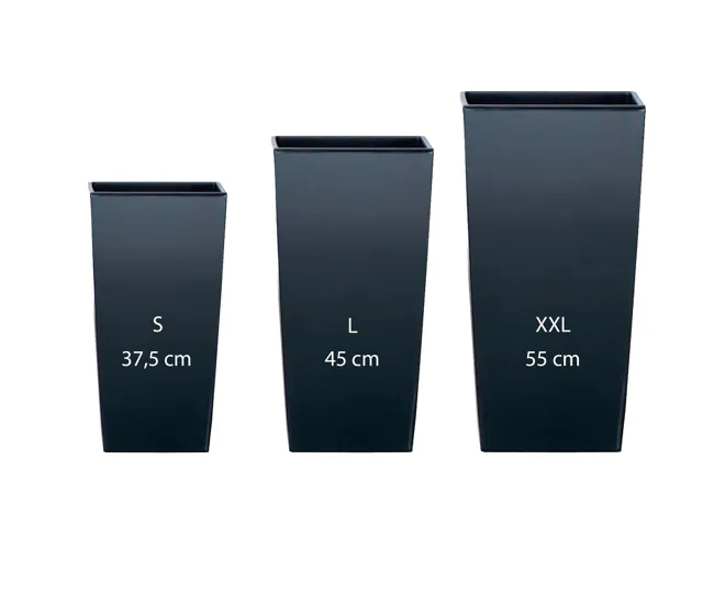 Pack 3 macetas altas Prosperplast (11,4/19/35 litros) Urbi Square de plastico en color antracita con deposito en Color Ter...