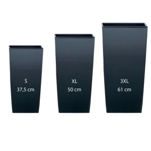 Pack 3 macetas altas Prosperplast (11,4/26,6/49 litros) Urbi Square de plastico en color antracita con deposito con 3 Mace...