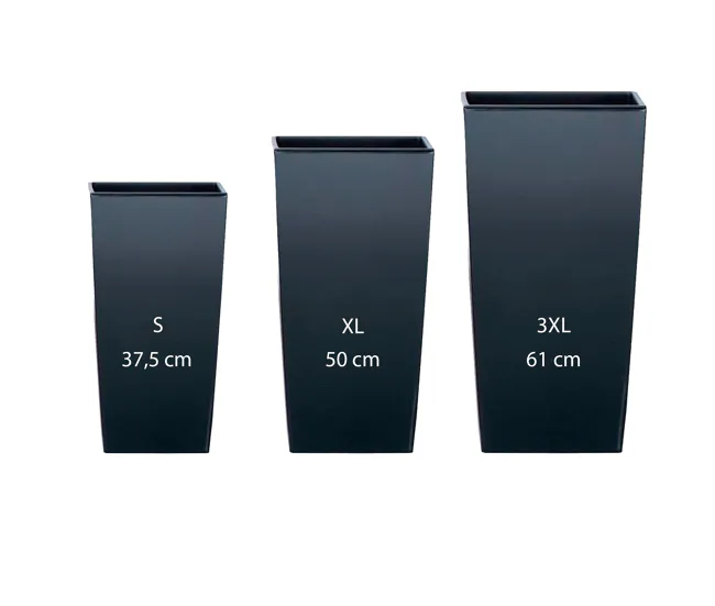 Pack 3 macetas altas Prosperplast (11,4/26,6/49 litros) Urbi Square de plastico en color antracita con deposito con 3 Mace...