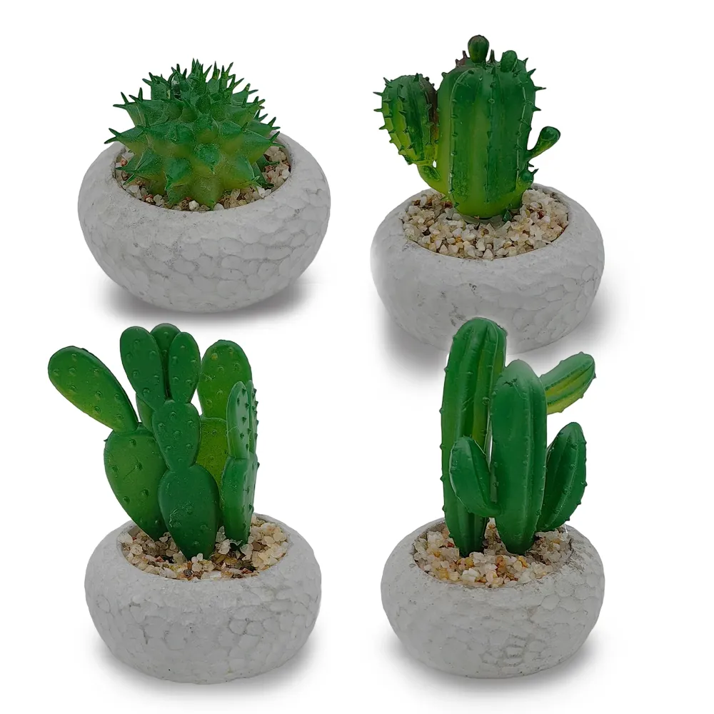 Paquete de 4 macetas de cemento de la serie Cactus, macetas artificiales de 7 x 9 cm para Cultivo de Hierbas