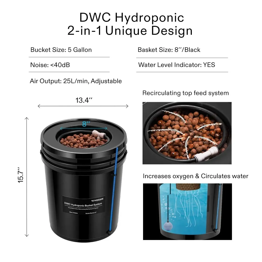 Kit Hidropónico DWC POT 5 galones - Vivosun para Cultivo de Lechugas