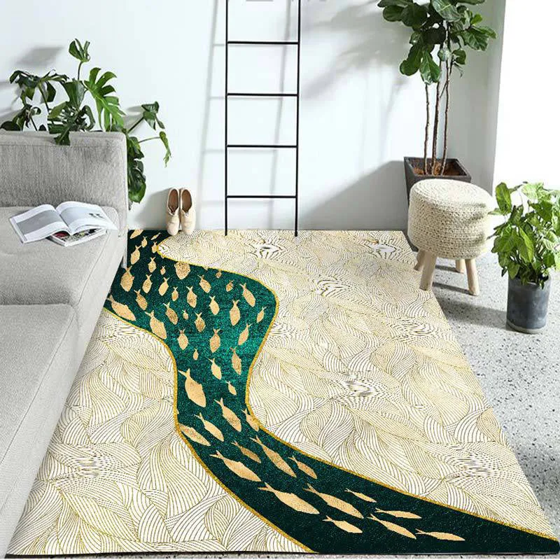 Alfombra colorida de poliéster contemporáneo con patrón de grupo de peces, alfombra lavable para sala de estar con Certifi...