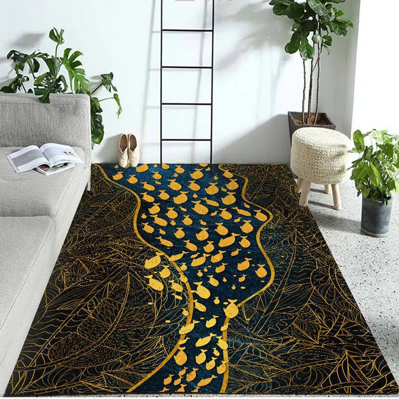 Alfombra colorida de poliéster contemporáneo con patrón de grupo de peces, alfombra lavable para sala de estar con Certifi...