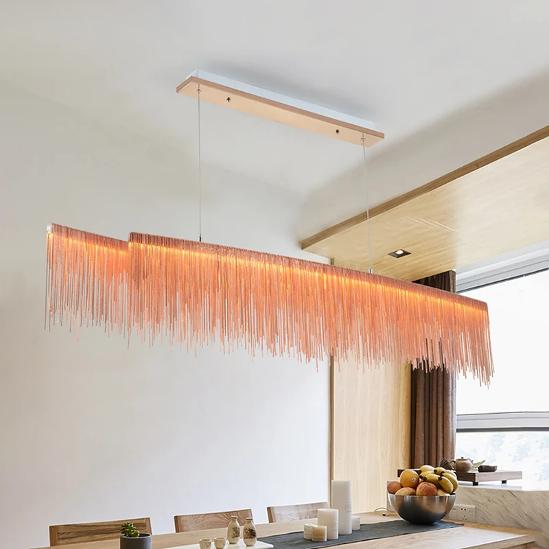 Aspirador para Estanque Lámpara colgante Linear Island con borla, lámpara colgante LED dorada de metal contemporáneo para...