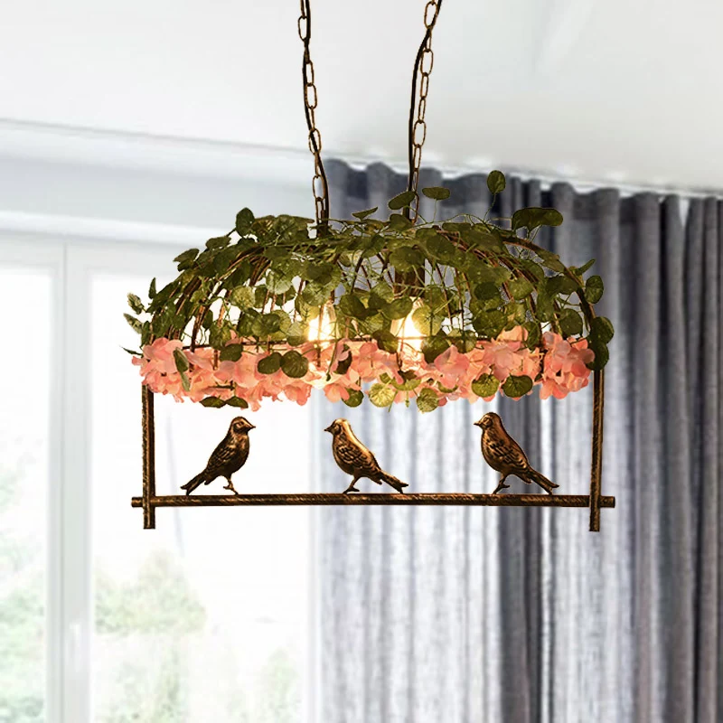 Birdcage Restaurant Island Lámpara de techo De época Metal 2/3/4 cabezas Lámpara colgante de latón con decoración de flore...