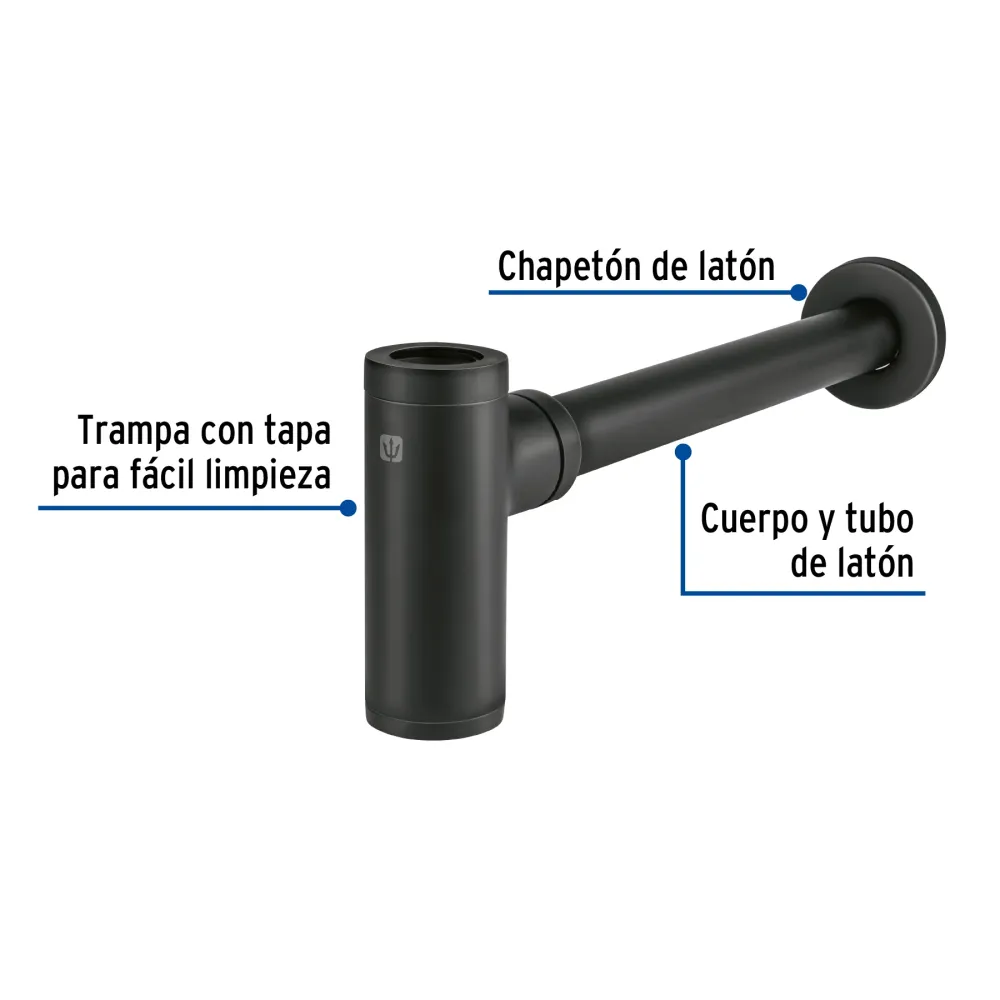 Céspol de bote minimalista 1 1/4', negro, para lavabo, Foset para Estanque de Jardín