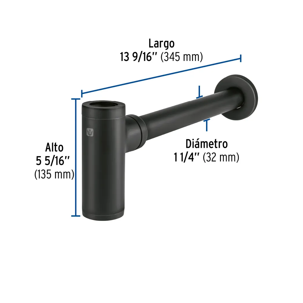 Céspol de bote minimalista 1 1/4', negro, para lavabo, Foset para Estanque de Jardín