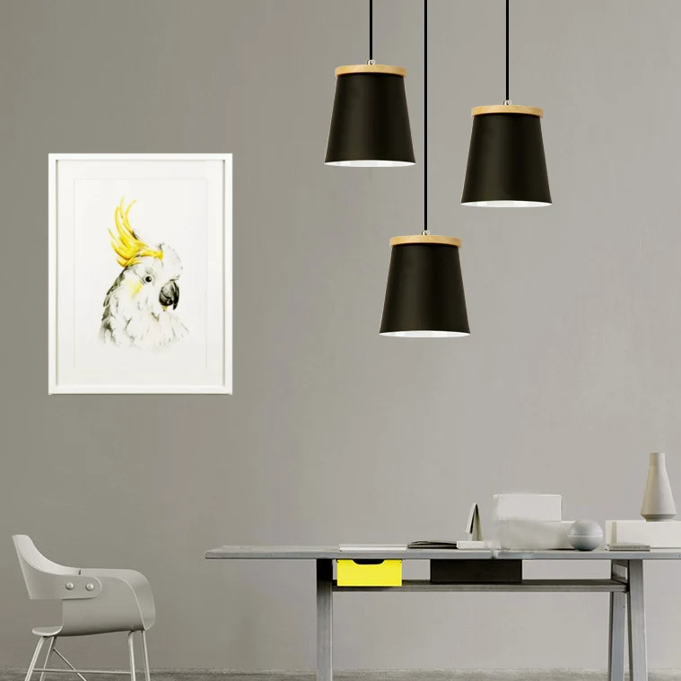 Lámpara colgante de estilo nórdico con sombra cónica, lámpara colgante de metálico para pasillo y balcón Negro