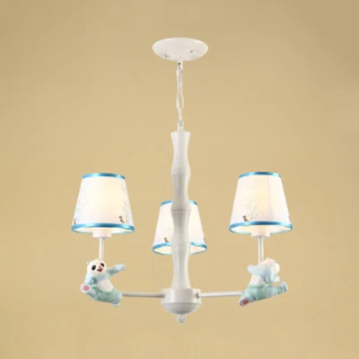 Lámpara colgante Panda de tela y metálico con pantalla cónica para jardín de infantes en azul/rosa Rosa