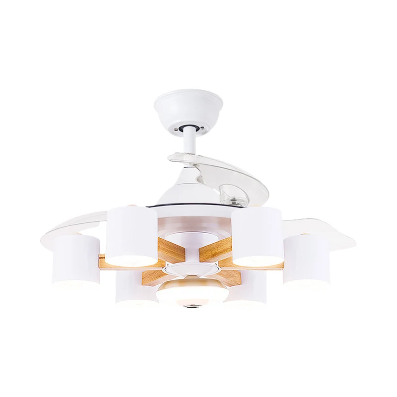 Lámpara de ventilador colgante para sala de estar con cilindro nórdico, acrílico semiempotrado, 42 "de espacioso, 6 cabeza...