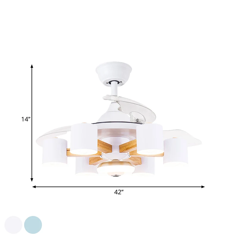 Lámpara de ventilador colgante para sala de estar con cilindro nórdico, acrílico semiempotrado, 42 "de espacioso, 6 cabeza...