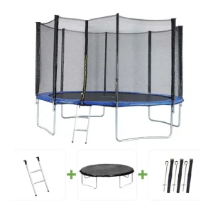 Premium para Estanque Trampolín "Jumpy" - Ø 4,27 m - Acero galvanizado - Red de protección + Escalera + Cubierta + Kit de...