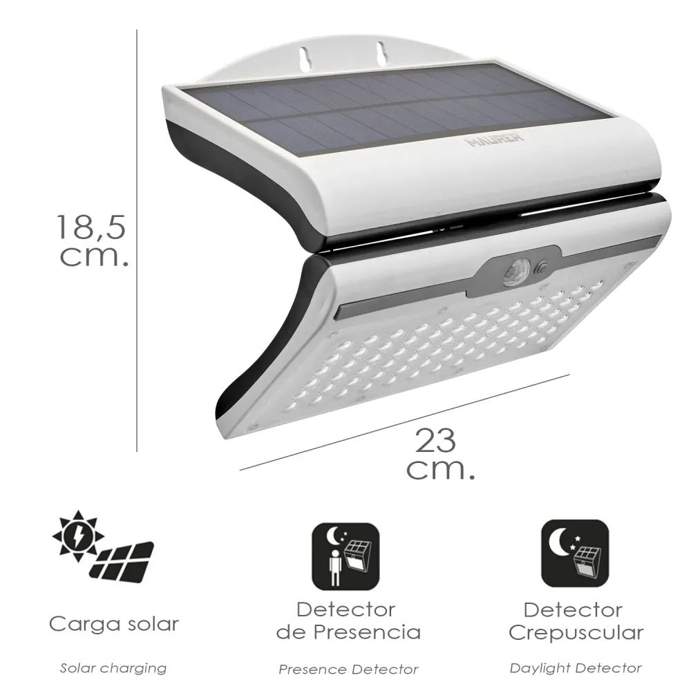 Aplique / Lampara Solar Led Jardin Blanca Con Sensor de Movimiento y Crepuscular. IP44 Urban Jungle