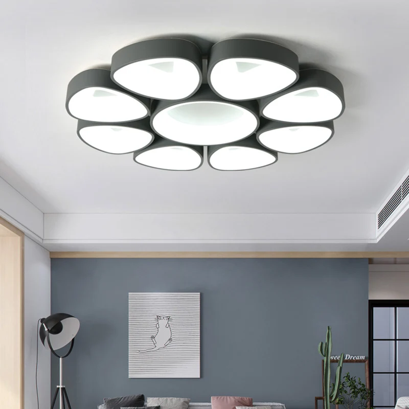 Bloemen inbouwlamp Scandinavisch acryl grijs/wit LED-plafondmontagearmatuur warm/wit licht con 3 Cabezales de Riego