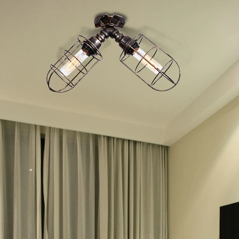 Estante de Cultivo Lámpara de montaje semiempotrado para sala de estar con pantalla de jaula, estilo costero, hierro forja...