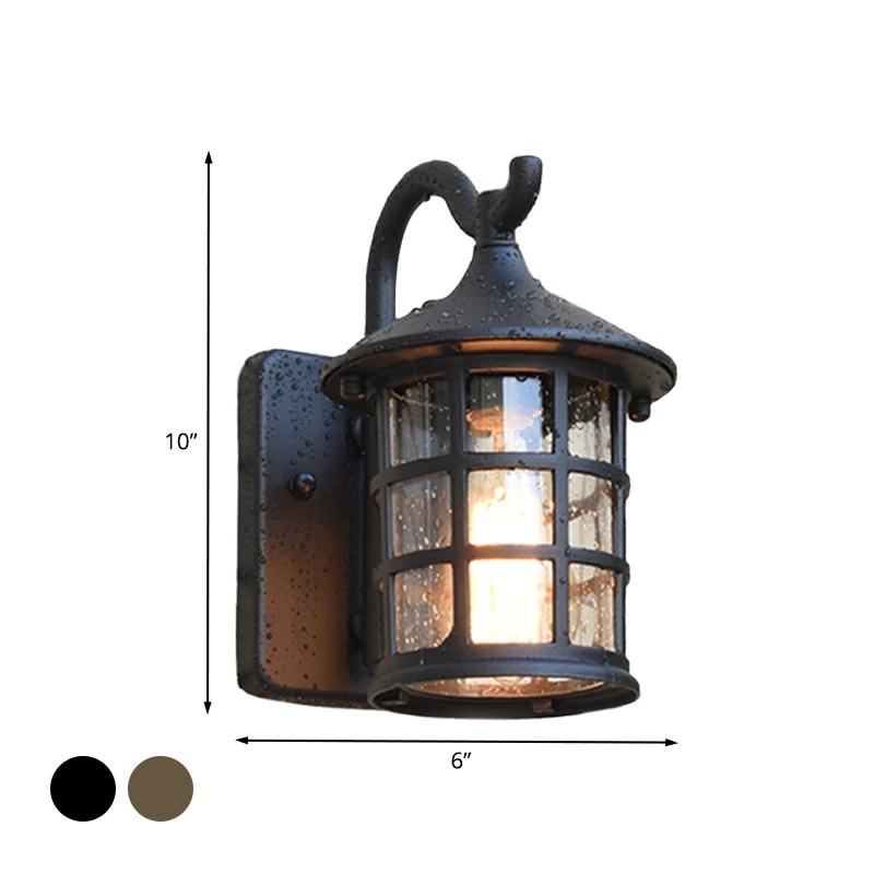 Gezaaide glazen lantaarn wandlamp Countryside Simple Light buitenwandlamp brons/zwart