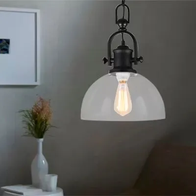 Kit de Herramientas Mini Lampada sospensione cupola da fattoria Lampada sospensione vetro trasparente 1 luce nero