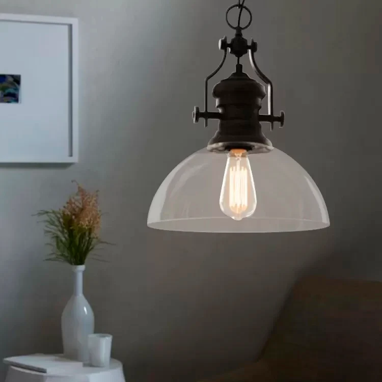 Kit de Herramientas Mini Lampada sospensione cupola da fattoria Lampada sospensione vetro trasparente 1 luce nero