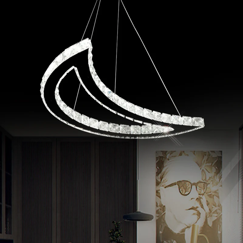 Lampada da soffitto mezzaluna blocco di cristallo Lampadario sospensione LED Simplicity acciaio inossidabile con luce cald...