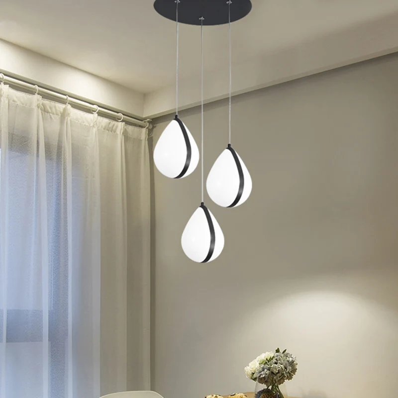 Lampada da soffitto moderna LED per sala da pranzo sospensione multi-luce Waterdrop acrilico 3 luci nero con baldacchino r...