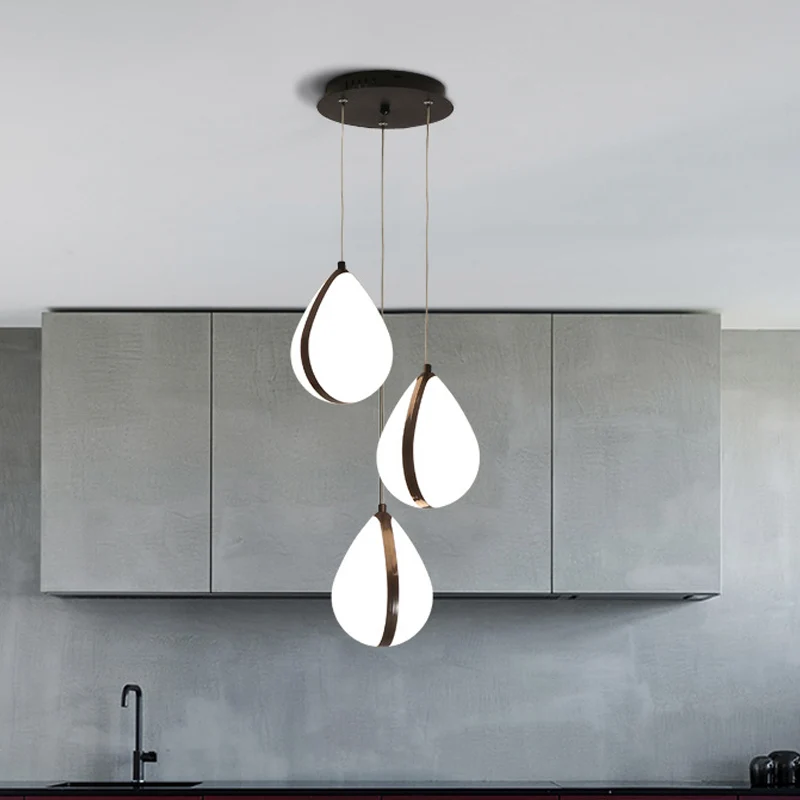 Lampada da soffitto moderna LED per sala da pranzo sospensione multi-luce Waterdrop acrilico 3 luci nero con baldacchino r...