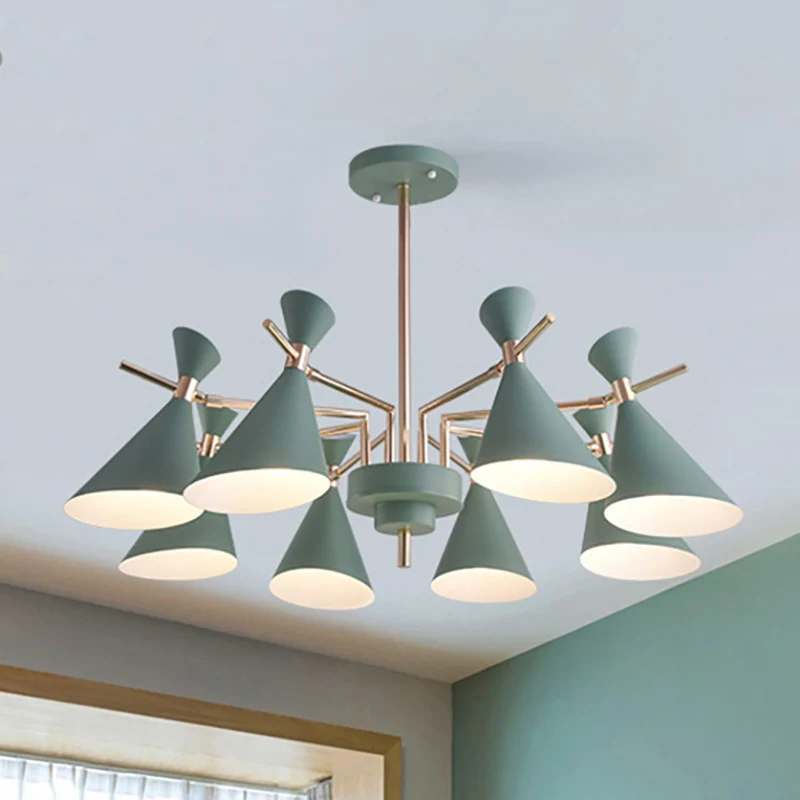 Lampada sospensione con paralume cono metallo 8 luci Lampada sospensione sospesa nordica per la sala da pranzo dell'asilo...