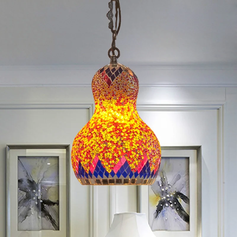 Lampada sospensione forma di zucca vetro tagliato, lampada sospensione soffitto per ristorante turco 1 luce giallo/arancio...
